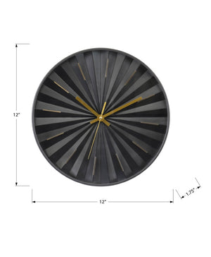 Monarch Specialties Clocks, 12" Round Silent Wall Clock With Minimalist Face, Elegant Hands, Modern Starburst Design BLACK,GOLD I 9113