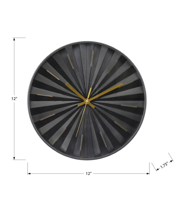 Monarch Specialties Clocks, 12" Round Silent Wall Clock With Minimalist Face, Elegant Hands, Modern Starburst Design BLACK,GOLD I 9113