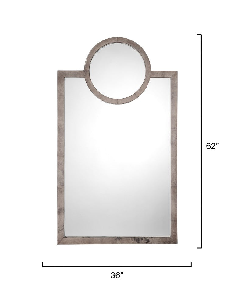 Jamie Young Co. Keystone Vellumn Wall Mirror — Large Art Deco Grey Vellum Frame, Handcrafted High-Gloss Accent Piece 62"H x 36"W x 1.5"D 6KEYS-MIDO
