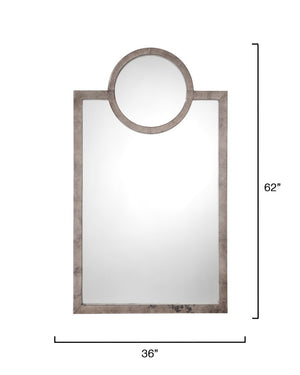 Jamie Young Co. Keystone Vellumn Wall Mirror — Large Art Deco Grey Vellum Frame, Handcrafted High-Gloss Accent Piece 62"H x 36"W x 1.5"D 6KEYS-MIDO