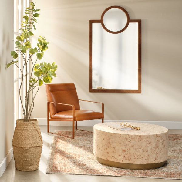 Jamie Young Co. Keystone Hide Wall Mirror With Saddle Hair-On-Hide Frame, Art Deco Full-Length Statement Mirror 62"H x 36"W x 1.5"D 6KEYS-MISA