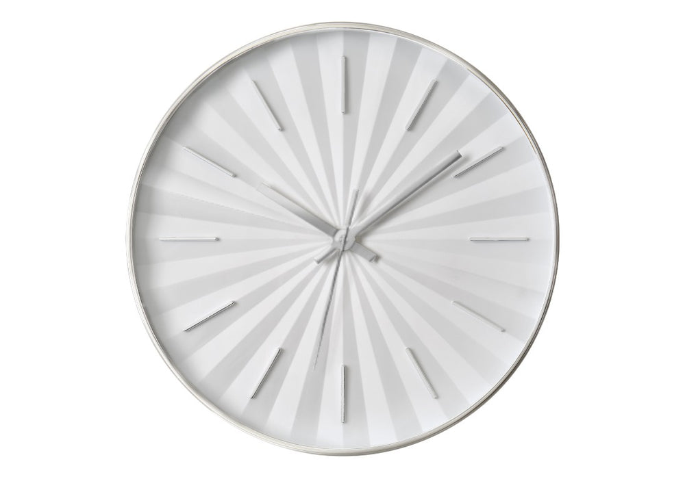 Monarch Specialties Clocks, 12" Round Contemporary Wall Clock With Silent Quartz Movement, Silver Hands, Starburst Design WHITE I 9114
