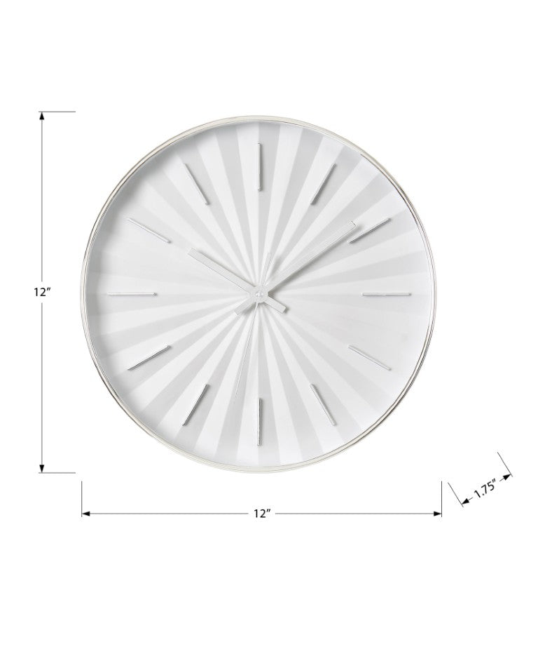 Monarch Specialties Clocks, 12" Round Contemporary Wall Clock With Silent Quartz Movement, Silver Hands, Starburst Design WHITE I 9114
