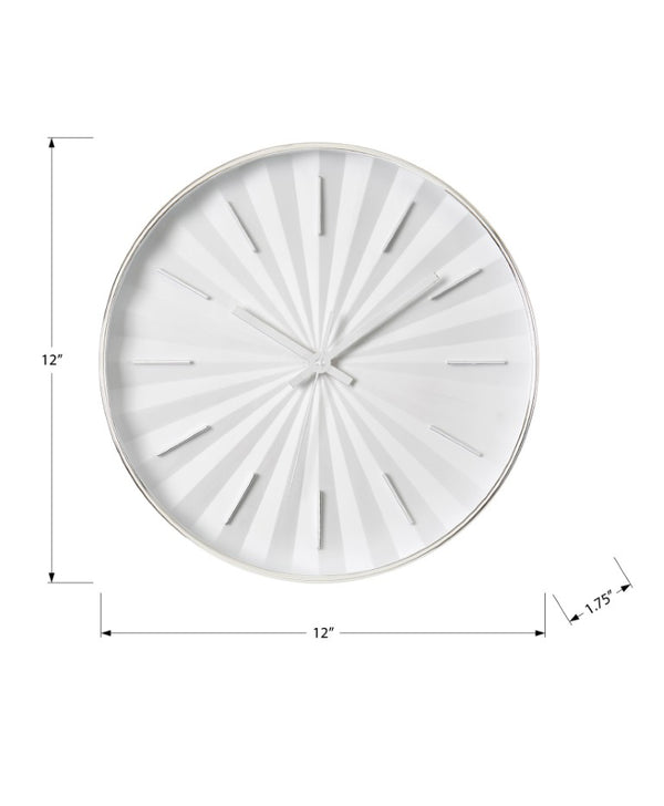 Monarch Specialties Clocks, 12" Round Contemporary Wall Clock With Silent Quartz Movement, Silver Hands, Starburst Design WHITE I 9114