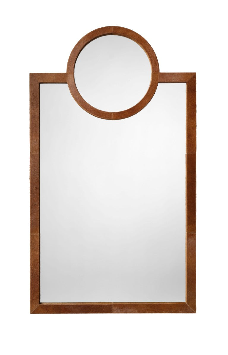 Jamie Young Co. Keystone Hide Wall Mirror With Saddle Hair-On-Hide Frame, Art Deco Full-Length Statement Mirror 62"H x 36"W x 1.5"D 6KEYS-MISA
