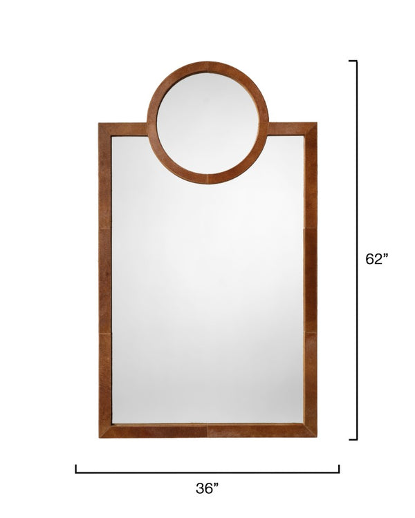 Jamie Young Co. Keystone Hide Wall Mirror With Saddle Hair-On-Hide Frame, Art Deco Full-Length Statement Mirror 62"H x 36"W x 1.5"D 6KEYS-MISA