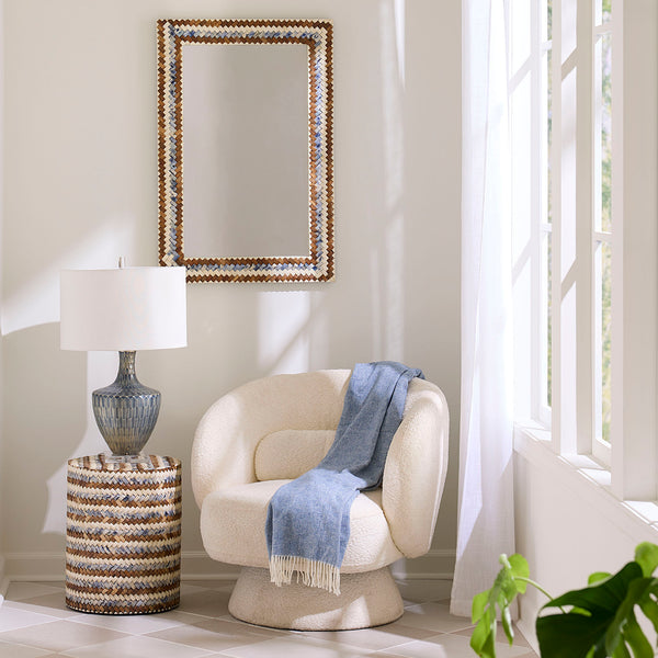 Jamie Young Co. Interwoven Handcrafted Wood & Buffalo Bone Rectangle Mirror — Braided Inlay, Warm Organic Elegance 6INTE-MIBL