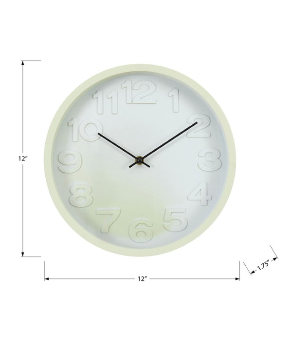 Monarch Specialties Clocks, 12" Round Juvenile Wall Clock With Light Mint Dial, Silent Quartz Movement, Easy-Read Numbers, Modern Decor GREEN,BLACK,WHITE I 9117