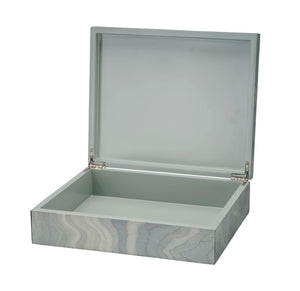 Jamie Young Co. Elevation Wood Decorative Box With Pale Blue Lacquer, Flame Stitch Pattern, Smokey Grey Interior — Artisan Crafted Storage For Jewelry, Remotes, Cords (11" X 9" X 2") 7ALTI-BXBL