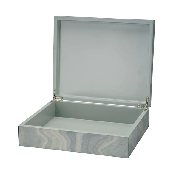 Jamie Young Co. Elevation Wood Decorative Box With Pale Blue Lacquer, Flame Stitch Pattern, Smokey Grey Interior — Artisan Crafted Storage For Jewelry, Remotes, Cords (11" X 9" X 2") 7ALTI-BXBL