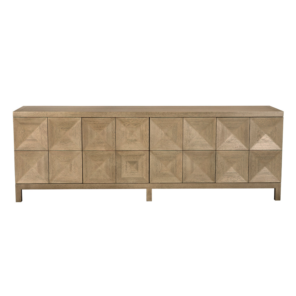 Quadrant Geometric Four Door Sideboard in Sculptural Walnut Veneer for Modern Dining Rooms