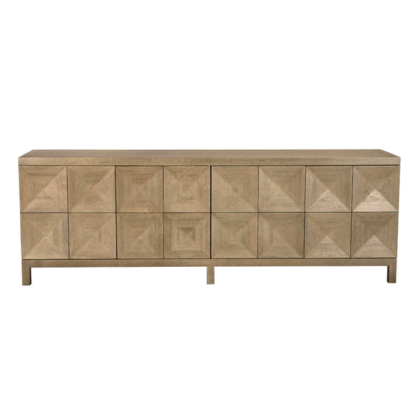 Quadrant Geometric Four Door Sideboard in Sculptural Walnut Veneer for Modern Dining Rooms
