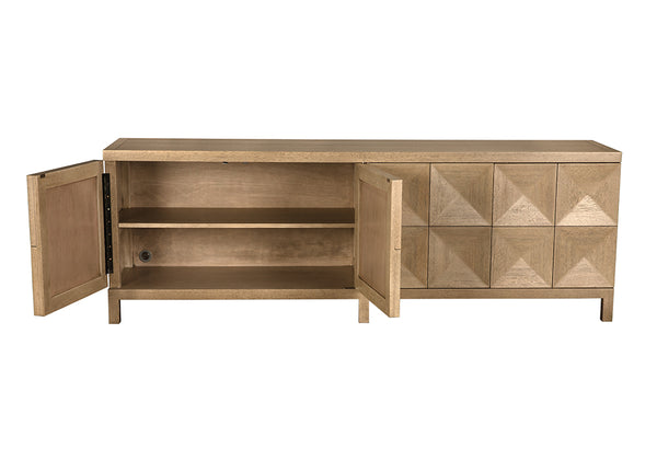 Quadrant Geometric Four Door Sideboard in Sculptural Walnut Veneer for Modern Dining Rooms