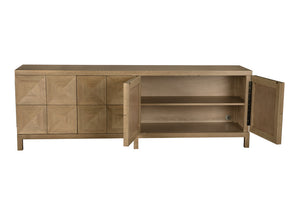 Quadrant Geometric Four Door Sideboard in Sculptural Walnut Veneer for Modern Dining Rooms