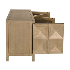 Quadrant Geometric Four Door Sideboard in Sculptural Walnut Veneer for Modern Dining Rooms