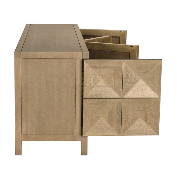 Quadrant Geometric Four Door Sideboard in Sculptural Walnut Veneer for Modern Dining Rooms