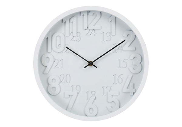 Monarch Specialties Clocks, 12" Round Modern Wall Clock With Quiet Quartz, Raised 12/24-Hour Numerals For Easy Reading WHITE,BLACK I 9118