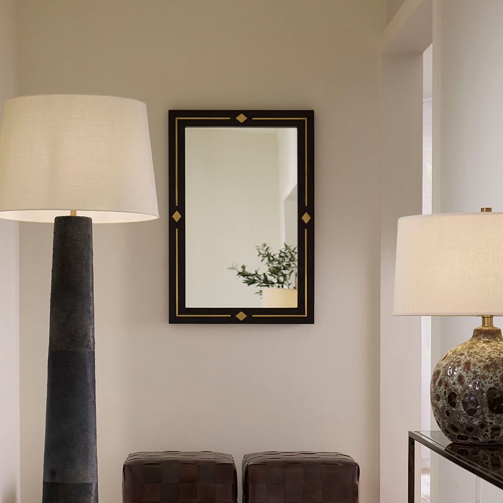 Jamie Young Co. Lloyd Mango Wood Rectangle Mirror With Hand-Inlaid Brass Accents, Artisanal Frame 38"H X 26"W 6LLOY-MIBK