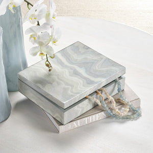 Jamie Young Co. Elevation Wood Decorative Box With Pale Blue Lacquer, Flame Stitch Pattern, Smokey Grey Interior — Artisan Crafted Storage For Jewelry, Remotes, Cords (11" X 9" X 2") 7ALTI-BXBL