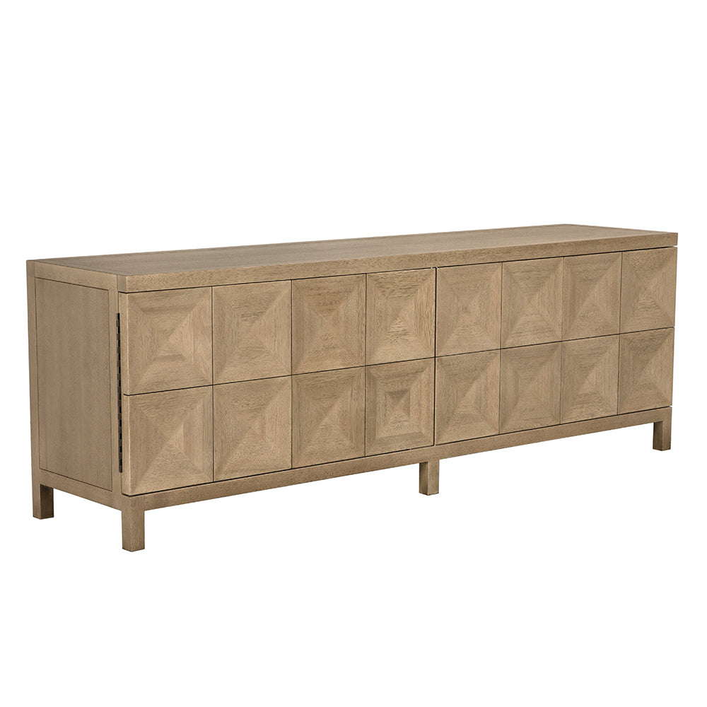 Quadrant Geometric Four Door Sideboard in Sculptural Walnut Veneer for Modern Dining Rooms