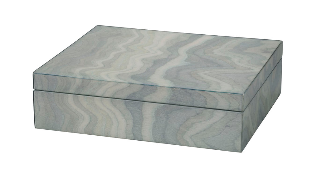 Jamie Young Co. Elevation Wood Decorative Box With Pale Blue Lacquer, Flame Stitch Pattern, Smokey Grey Interior — Artisan Crafted Storage For Jewelry, Remotes, Cords (11" X 9" X 2") 7ALTI-BXBL