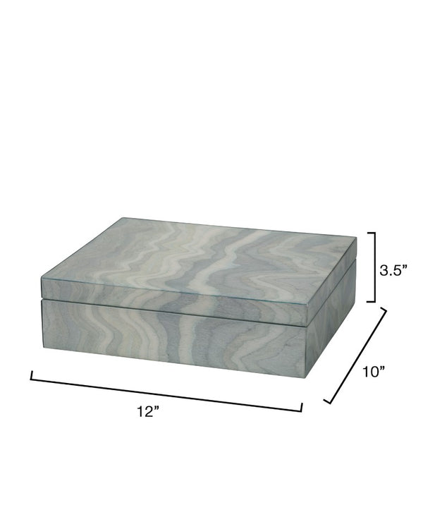 Jamie Young Co. Elevation Wood Decorative Box With Pale Blue Lacquer, Flame Stitch Pattern, Smokey Grey Interior — Artisan Crafted Storage For Jewelry, Remotes, Cords (11" X 9" X 2") 7ALTI-BXBL