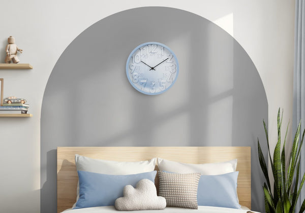Monarch Specialties Clocks, 12" Round Quiet Quartz Wall Clock With Raised Numerals, 24-Hour Dial, Contemporary Appeal BLUE,BLACK,WHITE I 9119