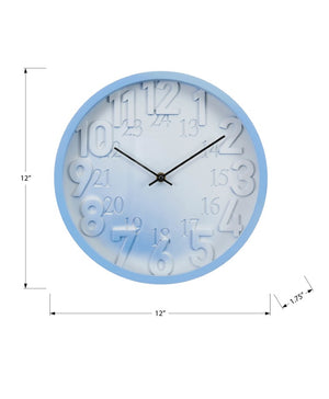 Monarch Specialties Clocks, 12" Round Quiet Quartz Wall Clock With Raised Numerals, 24-Hour Dial, Contemporary Appeal BLUE,BLACK,WHITE I 9119