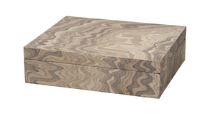 Jamie Young Co. Valley Wood Decorative Box With Sand Grey Veneer, Silver Quadrant Hinge, Felt Bottom — Stylish Storage 7VALL-BXSA