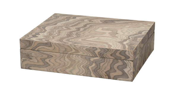 Jamie Young Co. Valley Wood Decorative Box With Sand Grey Veneer, Silver Quadrant Hinge, Felt Bottom — Stylish Storage 7VALL-BXSA
