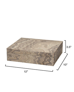 Jamie Young Co. Valley Wood Decorative Box With Sand Grey Veneer, Silver Quadrant Hinge, Felt Bottom — Stylish Storage 7VALL-BXSA