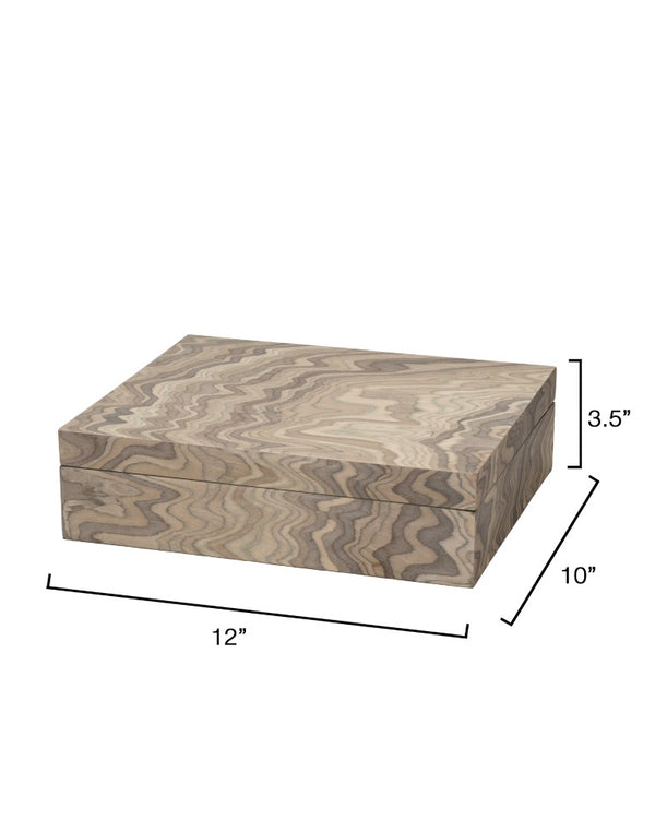 Jamie Young Co. Valley Wood Decorative Box With Sand Grey Veneer, Silver Quadrant Hinge, Felt Bottom — Stylish Storage 7VALL-BXSA