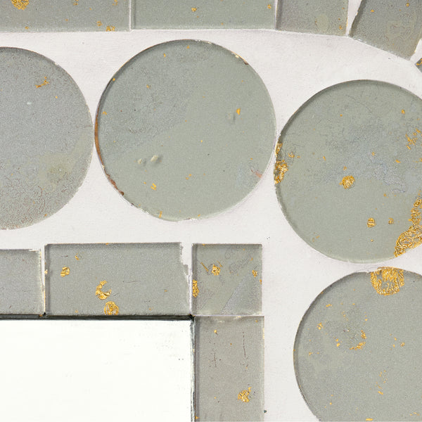 Jamie Young Co. Penny Handcrafted Sage Rectangle Wall Mirror With Gold-Foil Mosaic Accents, Vintage Charm 36"H 6PENN-MISG