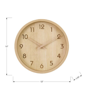 Monarch Specialties Clocks, 12" Round Wall Clock With Wood-Look Face And Silent Quartz Movement For Quiet Rooms (12") BROWN,NATURAL I 9120
