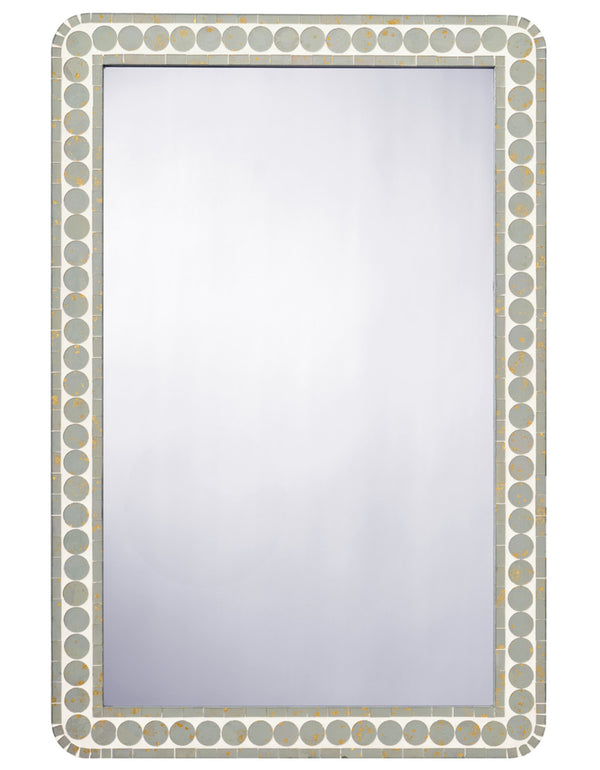 Jamie Young Co. Penny Handcrafted Sage Rectangle Wall Mirror With Gold-Foil Mosaic Accents, Vintage Charm 36"H 6PENN-MISG