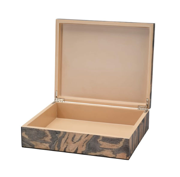 Jamie Young Co. Woodgrain Navy Lacquer Decorative Box With Hand-Applied Lacquer Finish, Ivory Interior, Felt Base 7WOOD-BXNV