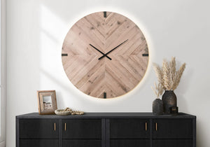 Monarch Specialties Clocks, Oversized 30" Round Wall Clock With Wood-Look Face, Silent Quartz Movement & Led Glow Remote Controlled BROWN,BLACK I 9037