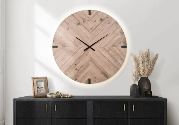 Monarch Specialties Clocks, Oversized 30" Round Wall Clock With Wood-Look Face, Silent Quartz Movement & Led Glow Remote Controlled BROWN,BLACK I 9037