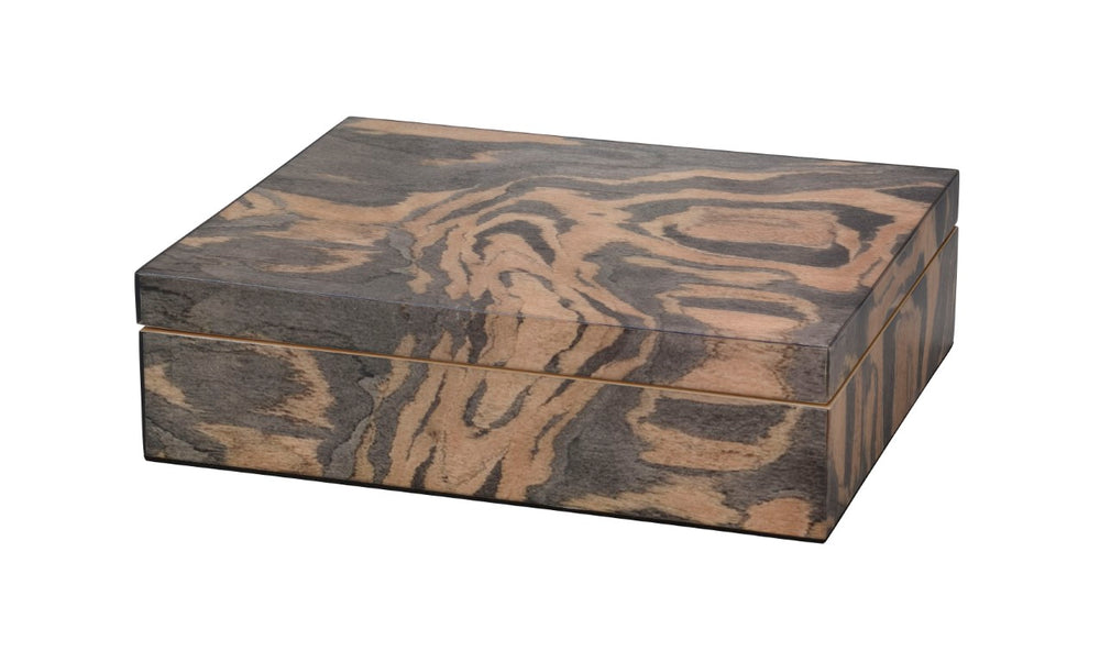 Jamie Young Co. Woodgrain Navy Lacquer Decorative Box With Hand-Applied Lacquer Finish, Ivory Interior, Felt Base 7WOOD-BXNV