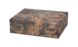 Jamie Young Co. Woodgrain Navy Lacquer Decorative Box With Hand-Applied Lacquer Finish, Ivory Interior, Felt Base 7WOOD-BXNV