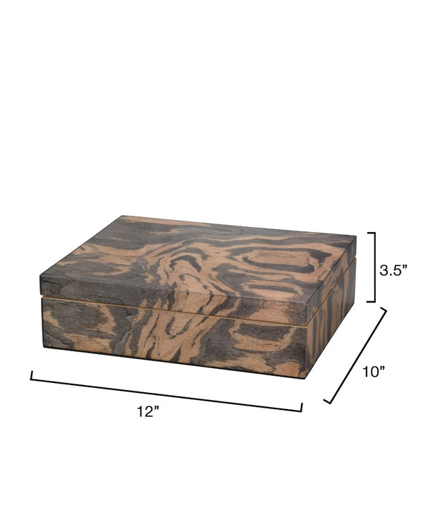 Jamie Young Co. Woodgrain Navy Lacquer Decorative Box With Hand-Applied Lacquer Finish, Ivory Interior, Felt Base 7WOOD-BXNV