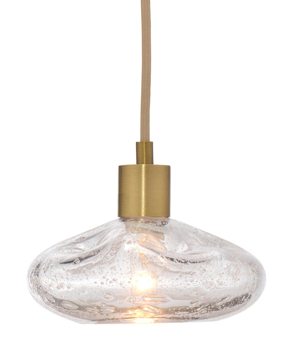 Jamie Young Co. Reservoir Pendant With Hand-Blown Seeded Glass, Antique Brass Finish, Adjustable Drop For Islands 5RESE-PECL
