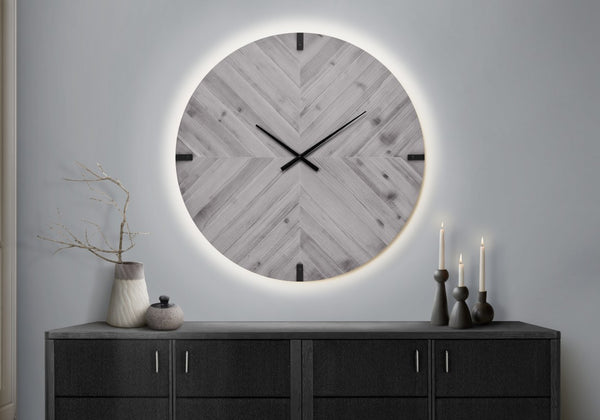 Monarch Specialties Clocks, 30" Round Oversized Wall Clock With Led Halo, Silent Quartz, Remote-Controlled Accent Light GREY,BLACK I 9038