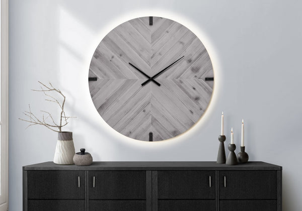 Monarch Specialties Clocks, 30" Round Oversized Wall Clock With Led Halo, Silent Quartz, Remote-Controlled Accent Light GREY,BLACK I 9038