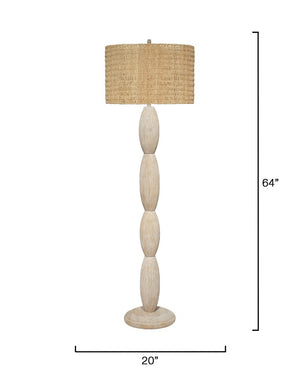 Jamie Young Co. Almond Acacia Wood Floor Lamp With Handwoven Palm Leaf Drum Shade, White Wash Coastal 53"H 9ALMONDFLWW