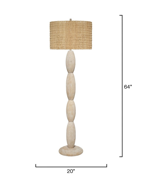 Jamie Young Co. Almond Acacia Wood Floor Lamp With Handwoven Palm Leaf Drum Shade, White Wash Coastal 53"H 9ALMONDFLWW