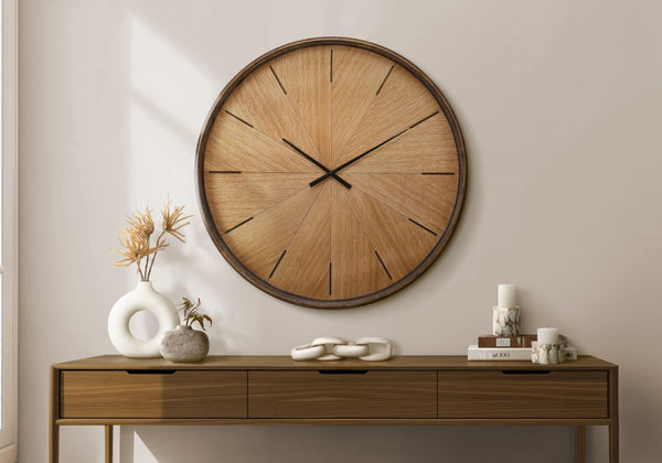 Monarch Specialties Clocks, 30" Oversized Round Wall Clock With Wood-Look Dial, Silent Quartz Movement, Modern Decor BROWN,BLACK I 9022