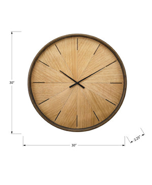Monarch Specialties Clocks, 30" Oversized Round Wall Clock With Wood-Look Dial, Silent Quartz Movement, Modern Decor BROWN,BLACK I 9022