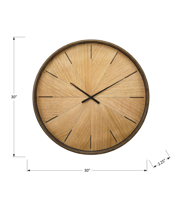 Monarch Specialties Clocks, 30" Oversized Round Wall Clock With Wood-Look Dial, Silent Quartz Movement, Modern Decor BROWN,BLACK I 9022