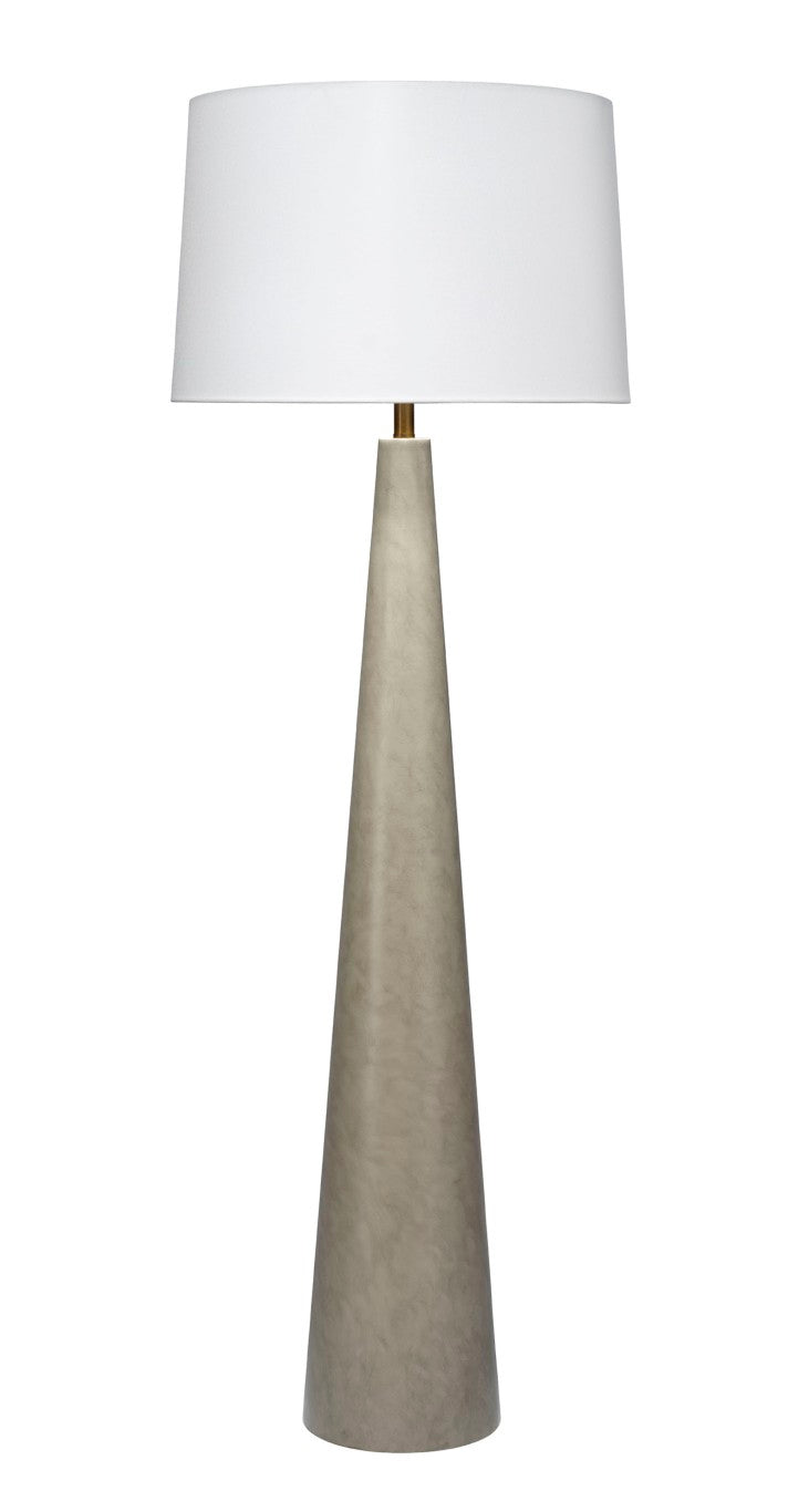 Jamie Young Co. Alps Steel Floor Lamp With Hand-Rubbed Warm Grey Finish, White Linen Drum Shade, Mid-Century Flair 9ALPSPFLGRAY